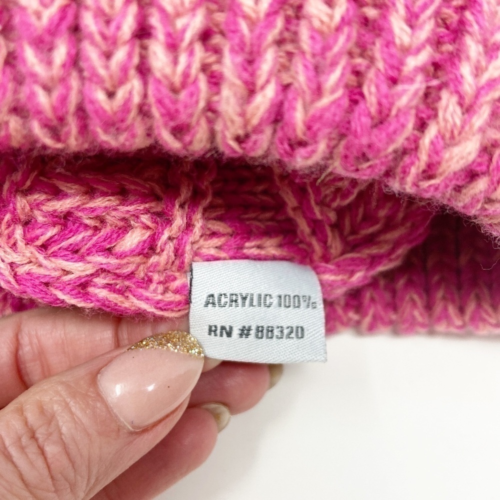 CC | Pink Beanie Stocking Cap Two-Tone Cable Knit - Picture 5 of 6